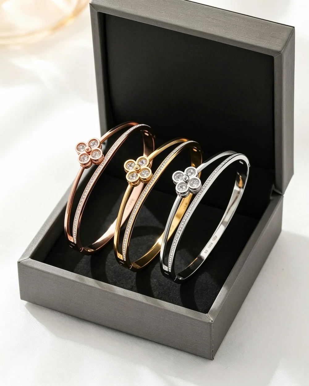stainless steel diamond leaf clover bracelets